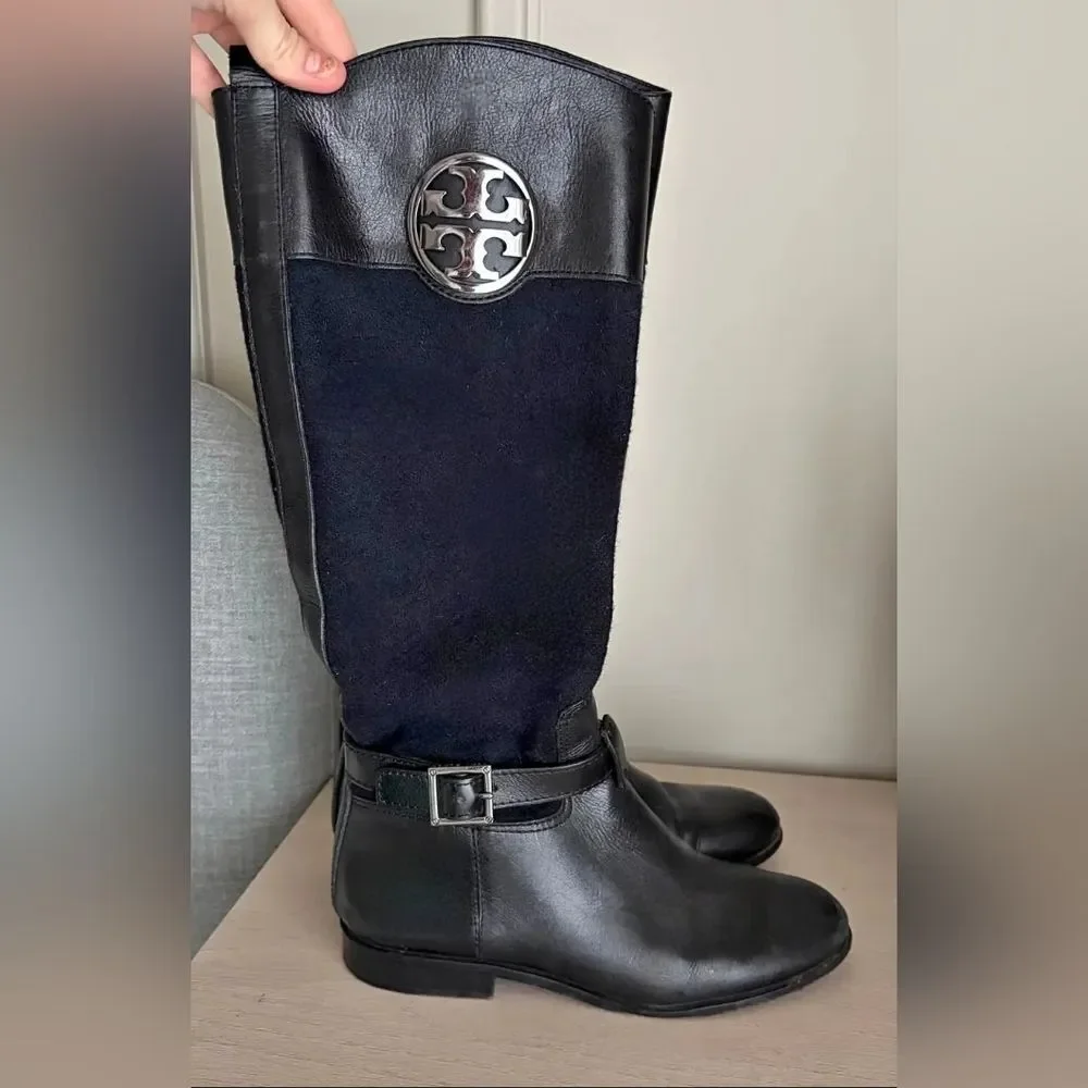 Tory Burch Blaire Designer Black Knee High Riding Leather Boots 5